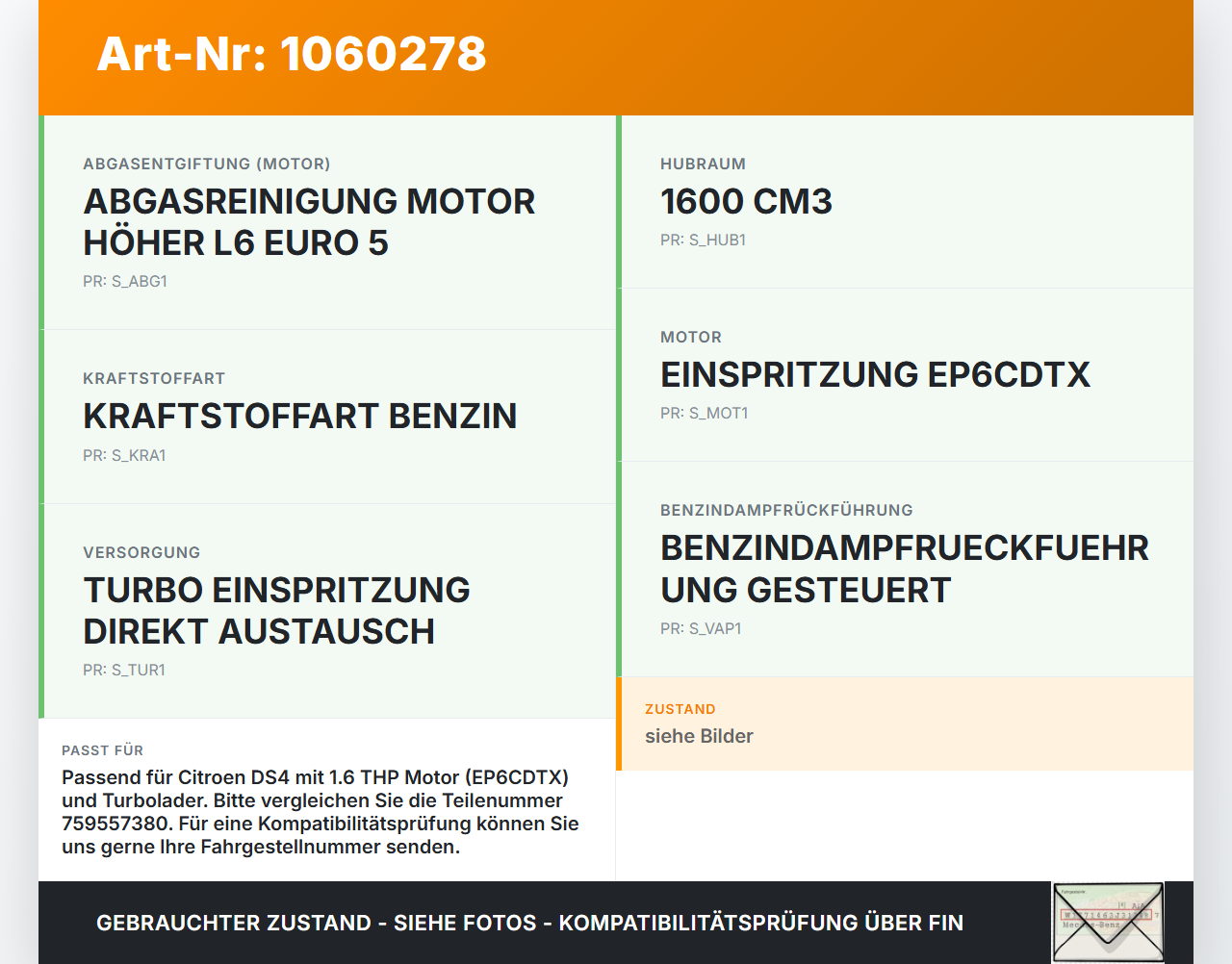 Citroen DS4 NX 11-15 1,6 115KW Magnetventil Vakuumventil Citroen DS4 NX 11-15 20.05.2011 759557380 gebraucht Vorschau 3