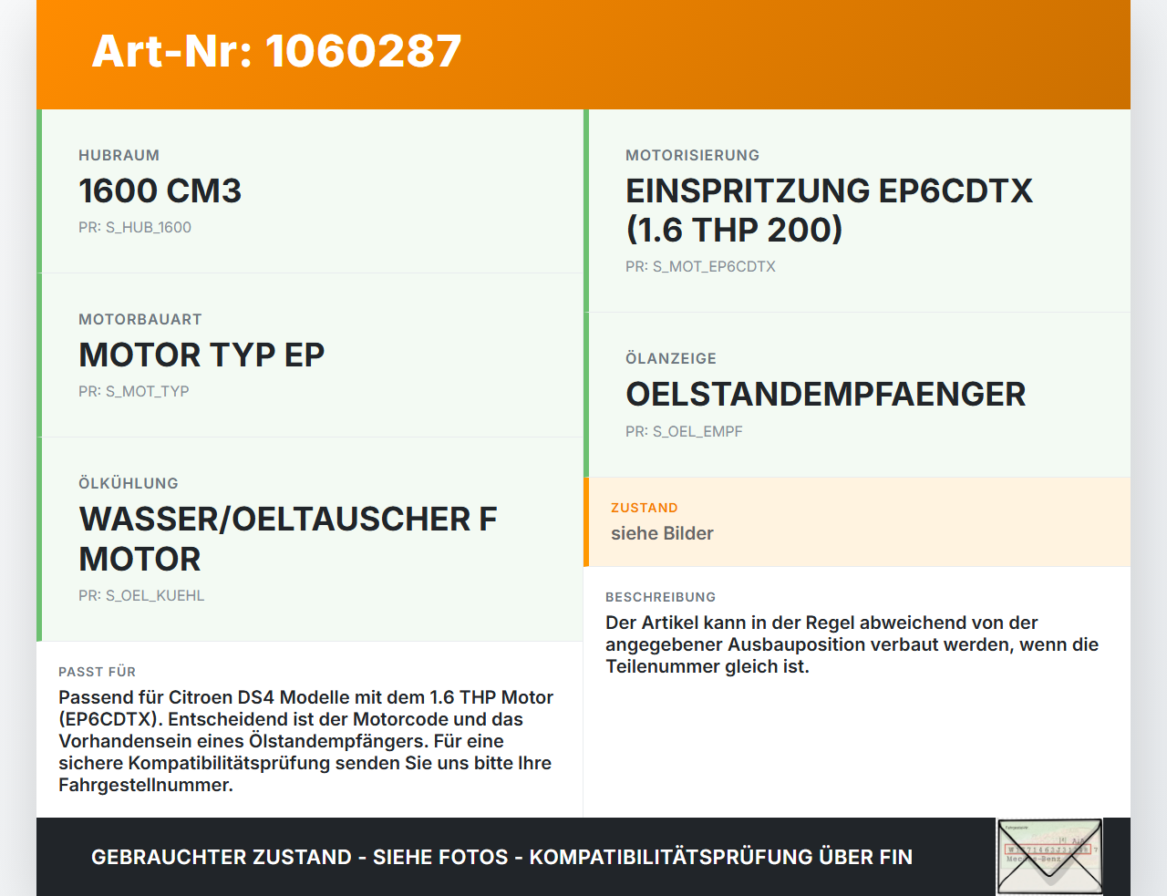 Citroen DS4 NX 11-15 1,6 115KW EP6CDTX Ölstandsensor Citroen DS4 NX 11-15 20.05.2011 gebraucht Vorschau 3