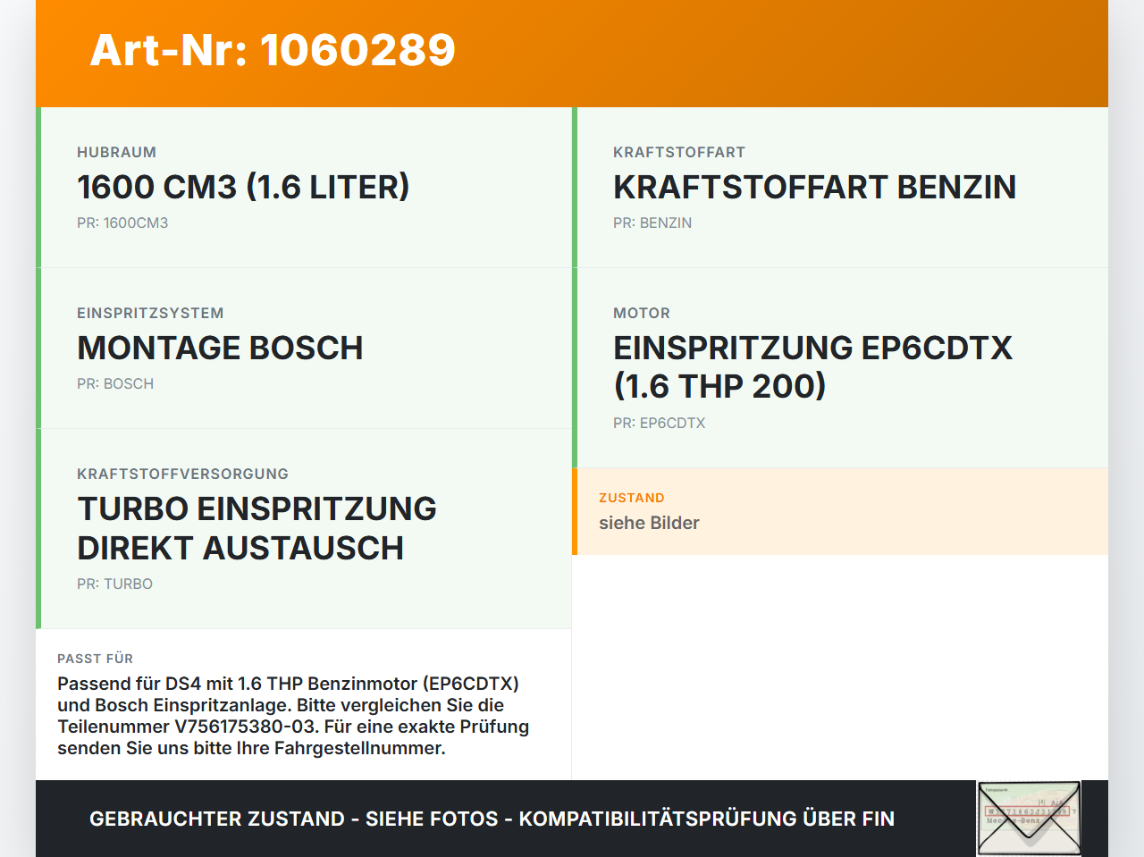 Citroen DS4 NX 11-15 1,6 115KW Sensor Kurbelwellensensor Citroen DS4 NX 11-15 20.05.2011 V756175380-03 gebraucht Vorschau 3