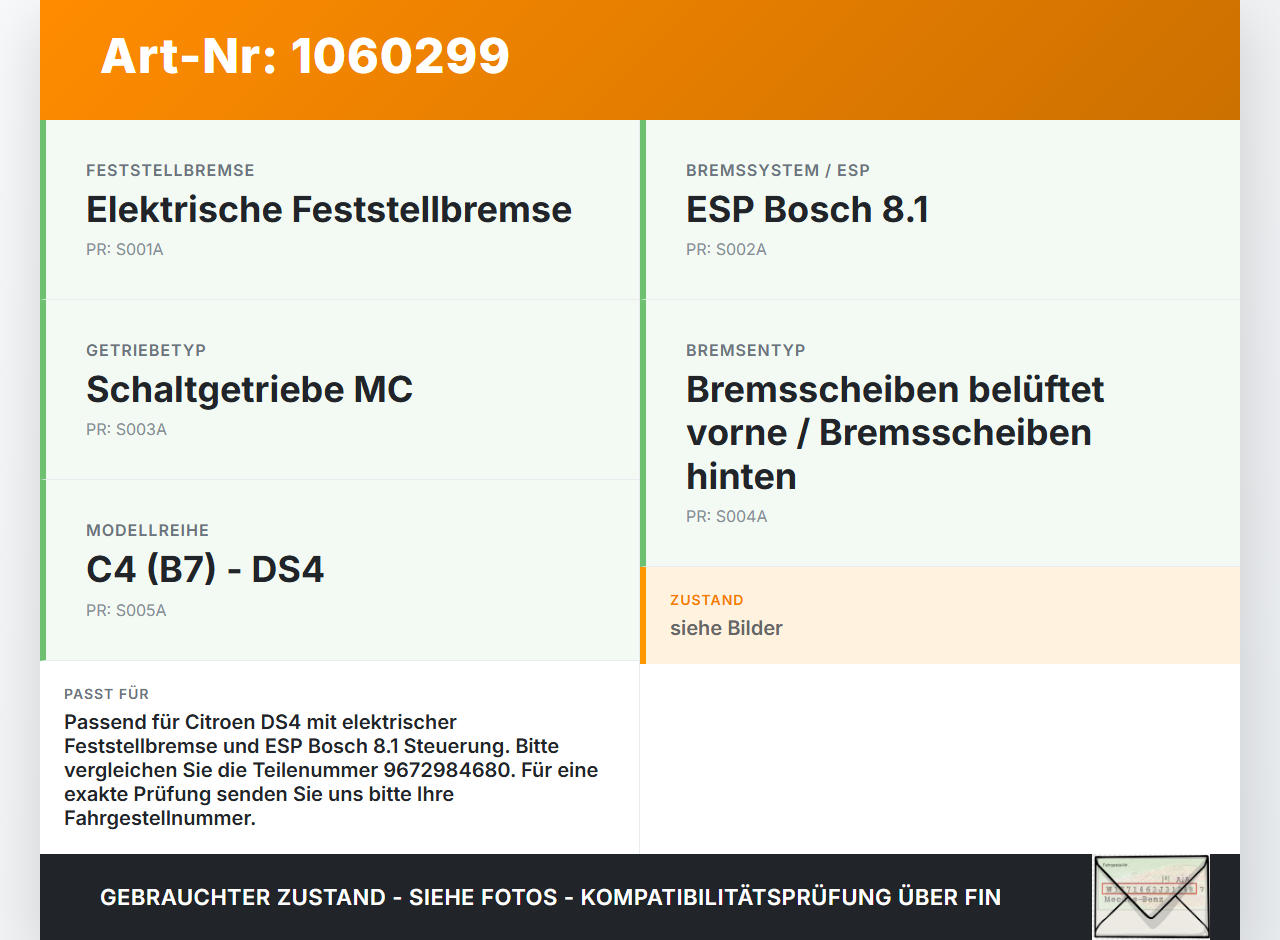 Citroen DS4 NX 11-15 Elektrische Feststellbremse Citroen DS4 NX 11-15 20.05.2011 9672984680 0204007471 A2C53348380... Vorschau 3