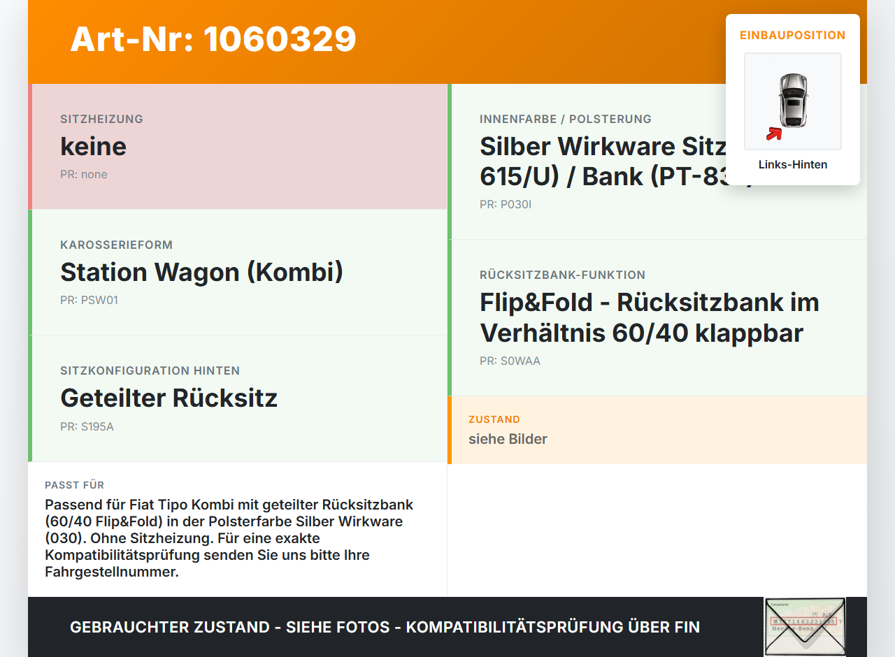 Fiat Tipo II 357 16-20 Kombi Sitzpolster Rücksitzbank Links Hinten Fiat Tipo II 357 16-20 26.11.2018  gebraucht Vorschau 3