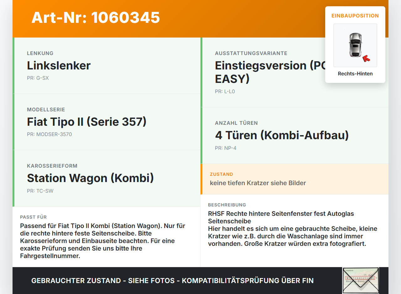 Fiat Tipo II 357 16-20 Kombi Seitenscheibe feste Scheibe Rechts Hinten Fiat Tipo II 357 16-20 26.11.2018  gebraucht Vorschau 3