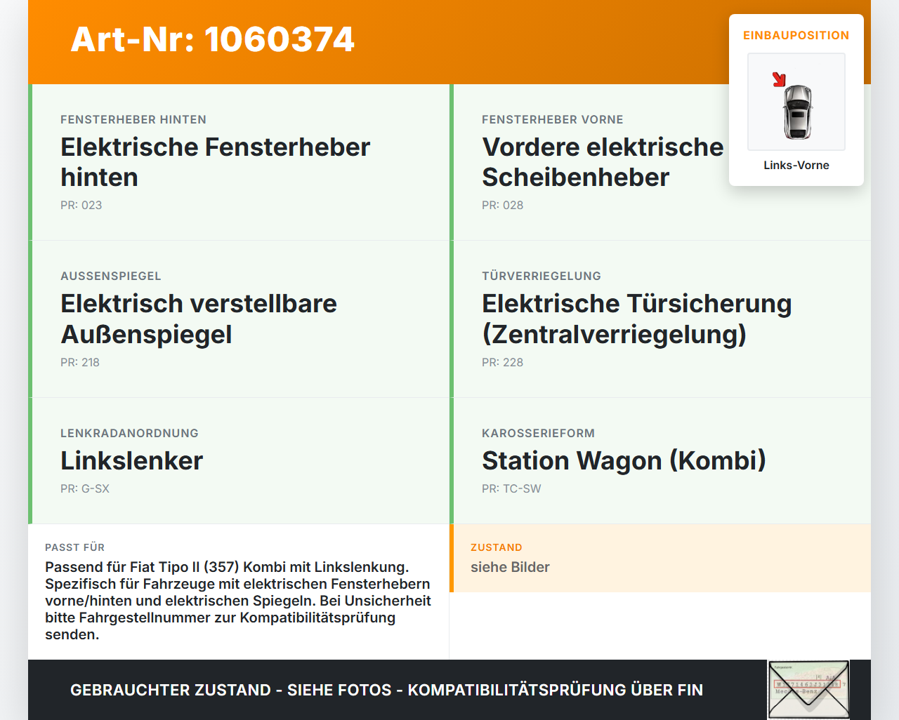 Fiat Tipo II 357 16-20 Kombi Kabelbaum Tür und Fensterheber Links Vorne Fiat Tipo II 357 16-20 26.11.2018  gebraucht Vorschau 3