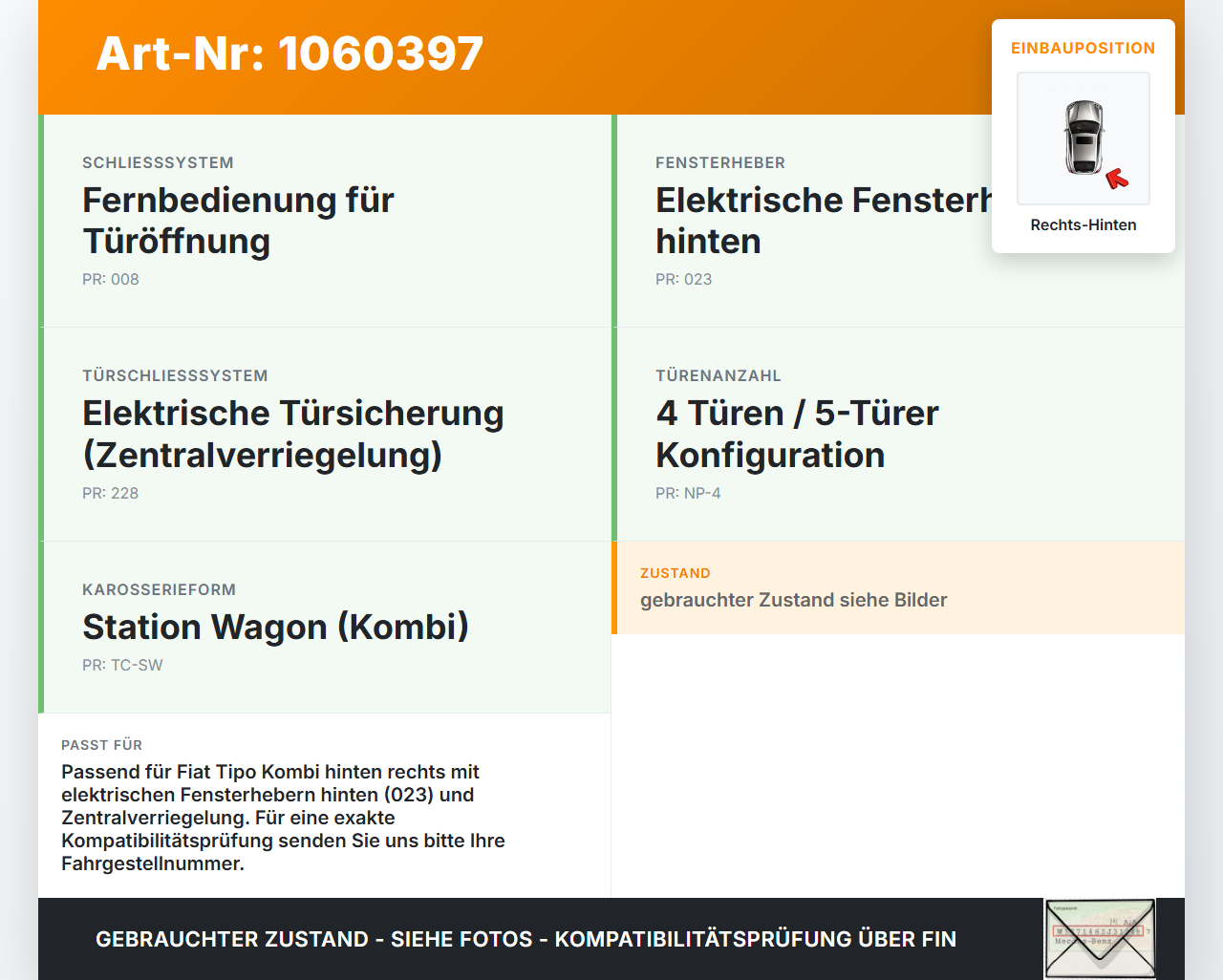 Fiat Tipo II 357 16-20 Kombi Kabelbaum für Tür und Fensterheber Rechts Hinten Fiat Tipo II 357 16-20 26.11.2018 ... Vorschau 3