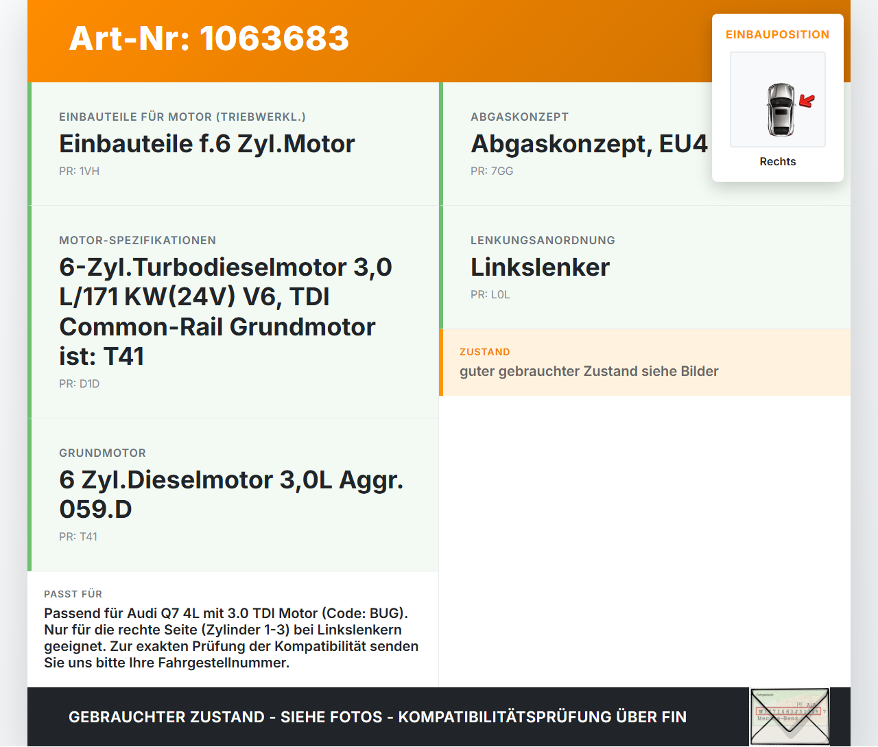Audi Q7 4L 05-09 TDI 3,0 171KW BUG Ventildeckel Zylinderkopfhaube Rechts Audi Q7 4L 05-09 26.06.2007 059103470R... Vorschau 3