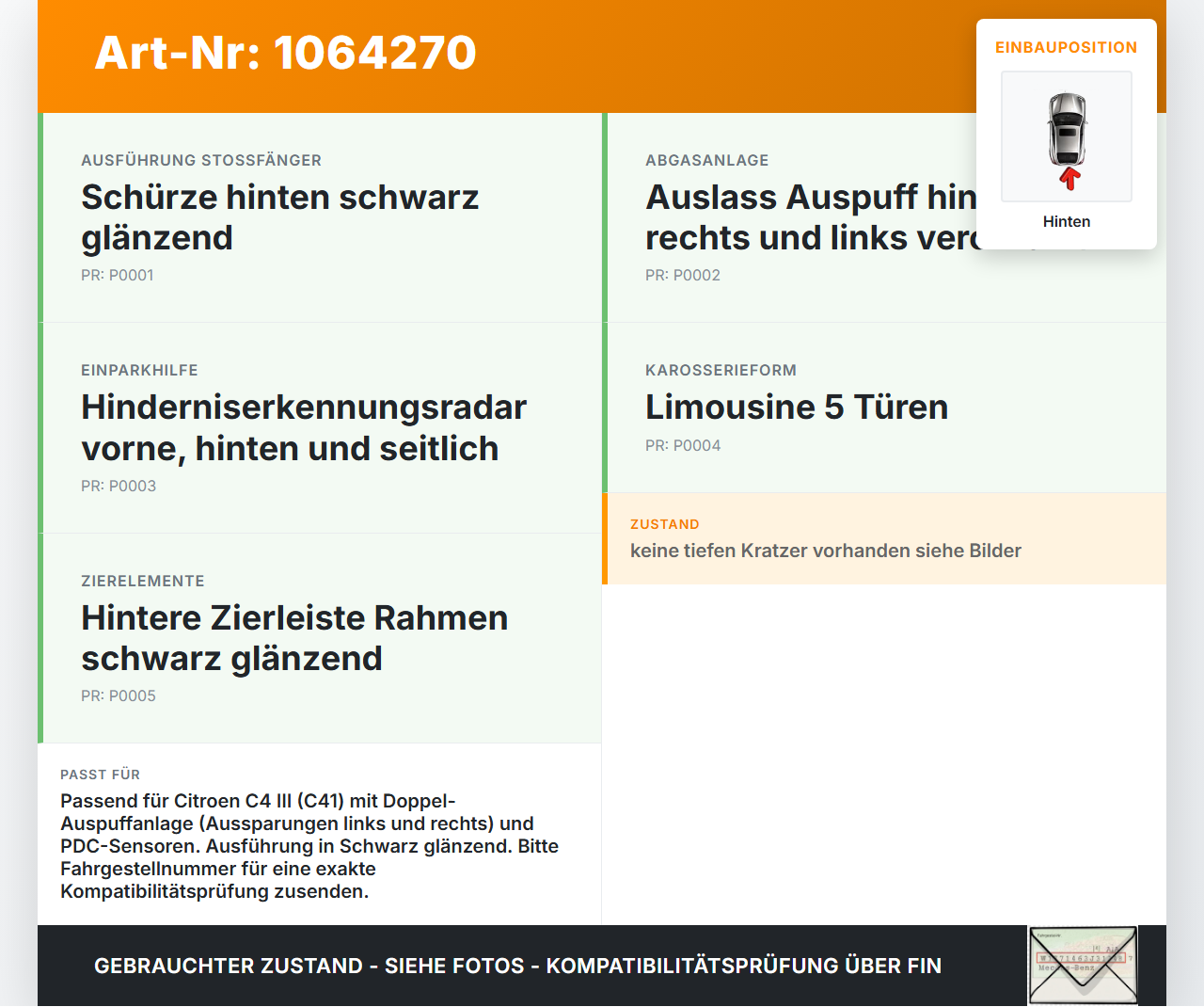 Citroen C4 III 20-24 SchräghLim Diffusor Unterteil für Stoßstange Stoßfänger Hinten Citroen C4 III 20-24 26.09.2024... Vorschau 3