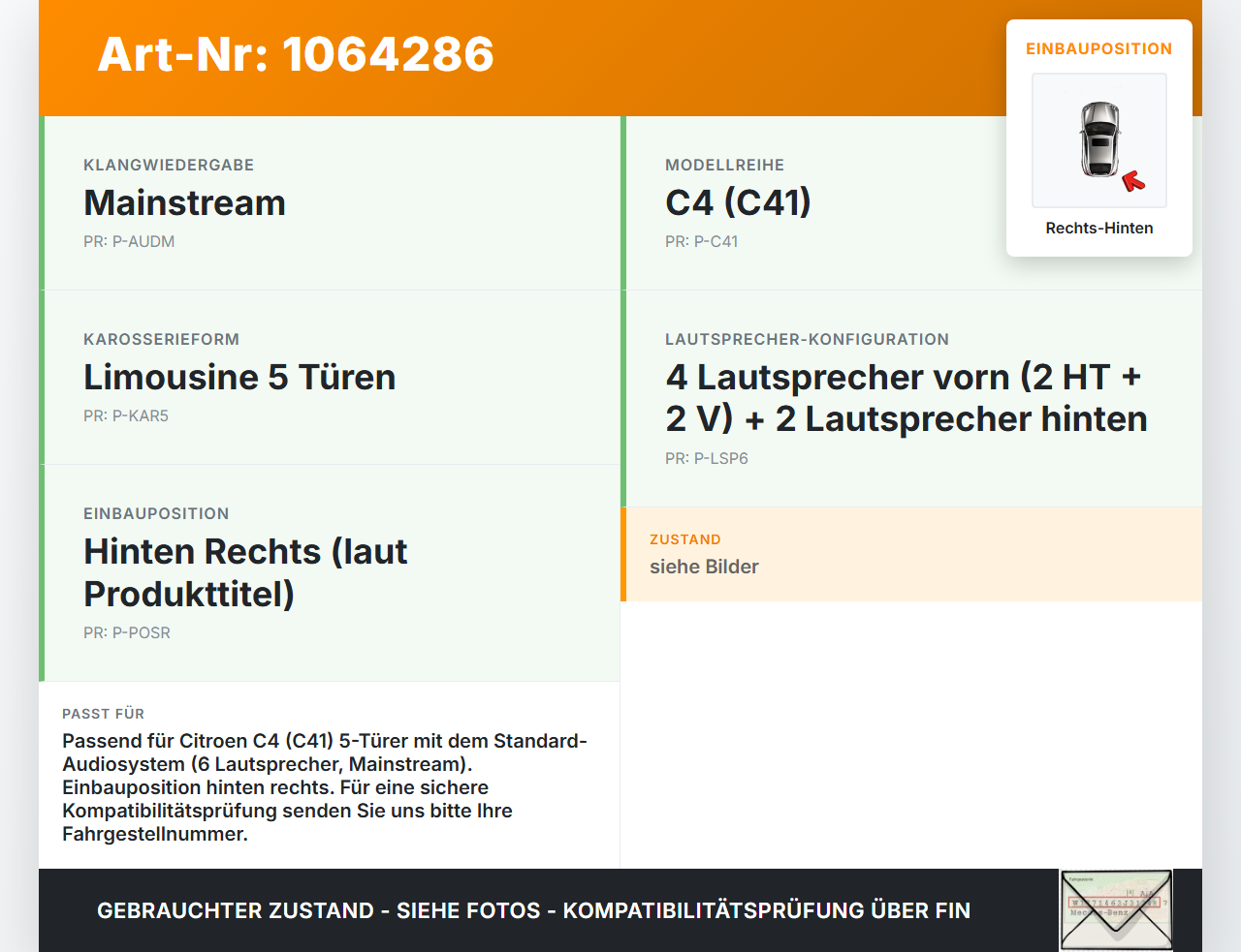 Citroen C4 III 20-24 SchräghLim Original Audio Lautsprecher Türlautsprecher Box Rechts Hinten Citroen C4 III 20-24... Vorschau 3