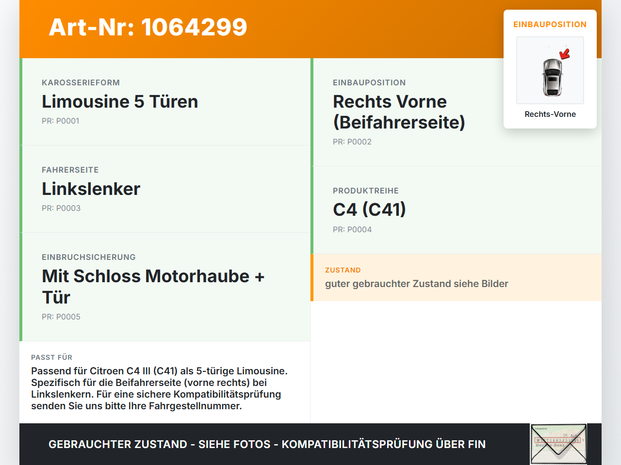 Citroen C4 III 20-24 SchräghLim Türfangband Türbremse Türanschlag Türsteller Rechts Vorne Citroen C4 III 20-24... Vorschau 3