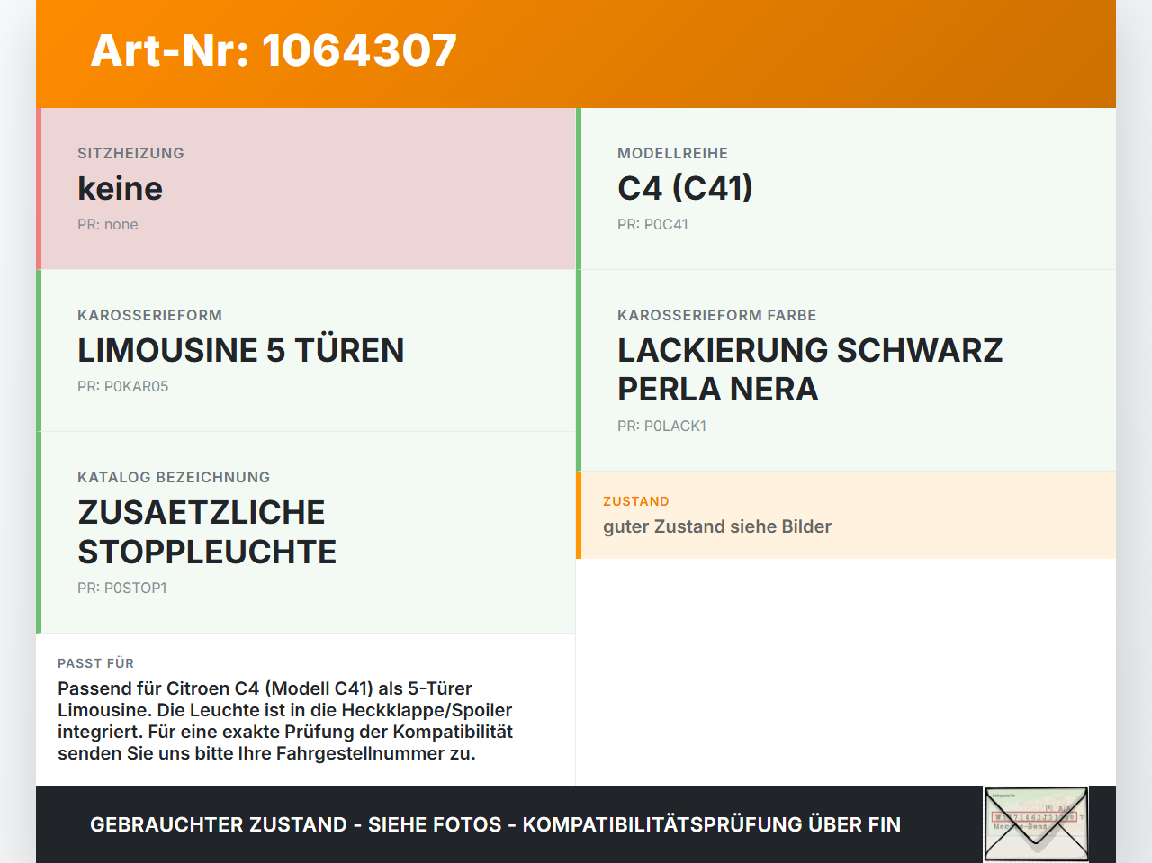 Citroen C4 III 20-24 SchräghLim Dritte Bremsleuchte Zusatzbremsleuchte Bremslicht Citroen C4 III 20-24 26.09.2024... Vorschau 3
