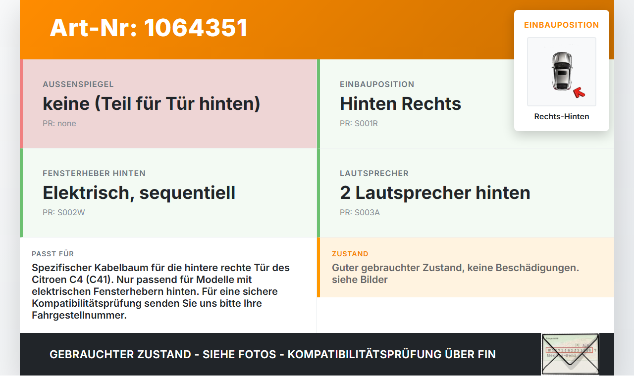 Citroen C4 III 20-24 SchräghLim Kabelbaum Leitungssatz für Tür und Fensterheber Hinten Rechts Citroen C4 III 20-24... Vorschau 3