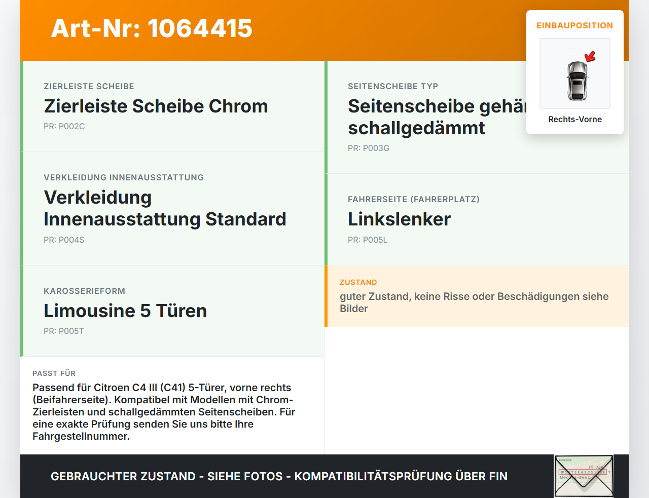 Citroen C4 III 20-24 SchräghLim Dichtung für Rahmen Tür Rechts Vorne Citroen C4 III 20-24 26.09.2024 9830614480... Vorschau 3