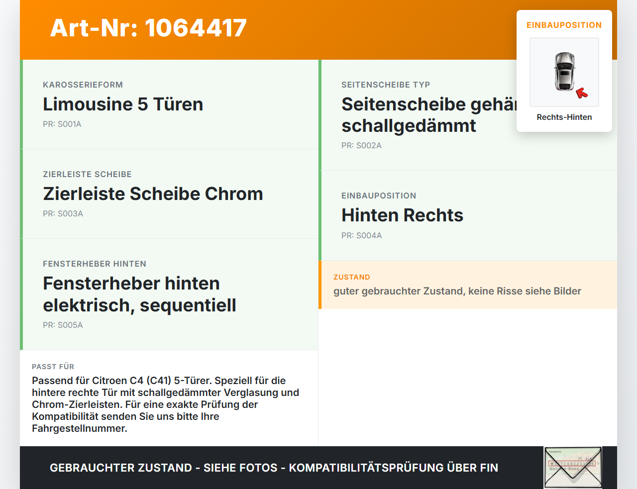 Citroen C4 III 20-24 SchräghLim Dichtung für Rahmen Tür Rechts Hinten Citroen C4 III 20-24 26.09.2024 9833076680... Vorschau 3