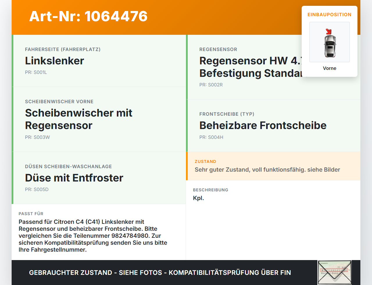 Citroen C4 III 20-24 Wischermotor mit Wischergestänge Vorne Citroen C4 III 20-24 26.09.2024 9824784980 9824784980... Vorschau 3