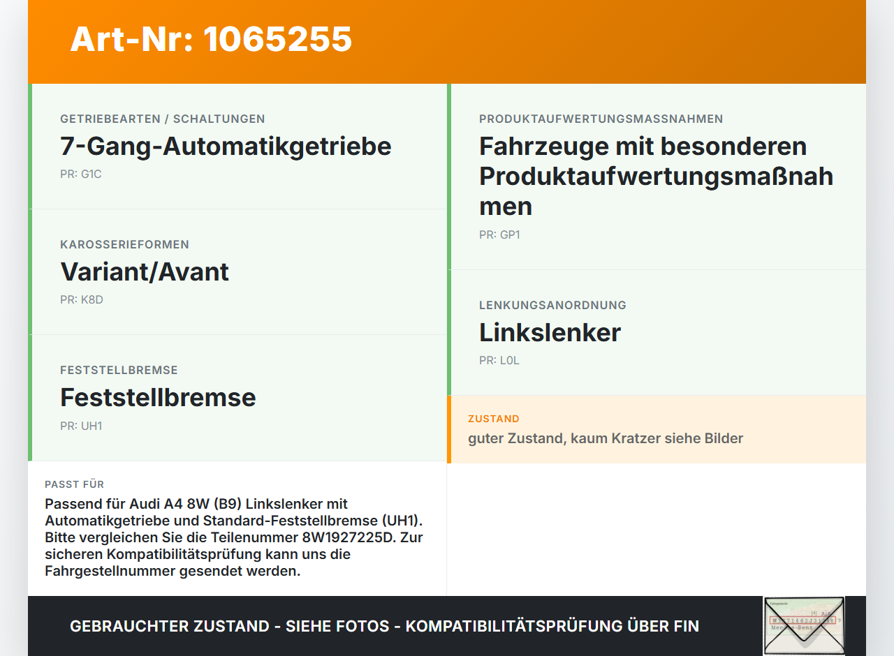 Audi A4 8W 19-24 Taster Schalter Parkbremse Feststellbremse Audi A4 8W 19-24 27.01.2020 8W1927225D 03214.7321.00... Vorschau 3