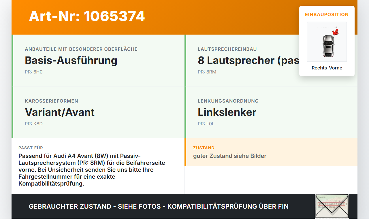 Audi A4 8W 19-24 Lautsprecherblende Blende für Lautsprecher Rechts Vorne Audi A4 8W 19-24 27.01.2020 8W0035420 gebraucht Vorschau 3