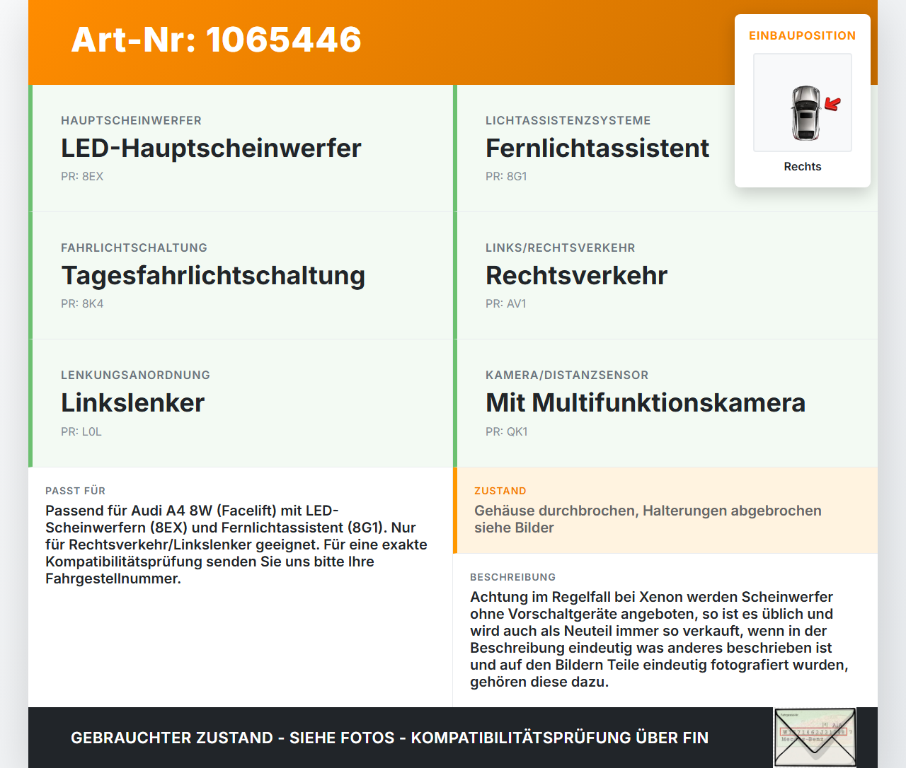 Audi A4 8W 19-24 Scheinwerfer Frontscheinwerfer Rechts orig. Audi A4 8W 19-24 27.01.2020 8W0941012 gebraucht Vorschau 3