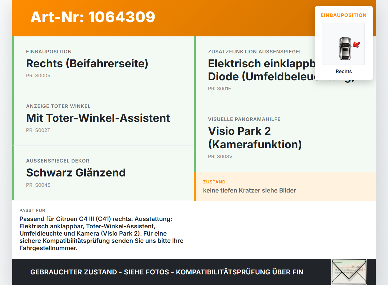 Citroen C4 III 20-24 Spiegel Aussenspiegel Rechts Citroen C4 III 20-24 26.09.2024 98351914XT gebraucht Vorschau 3