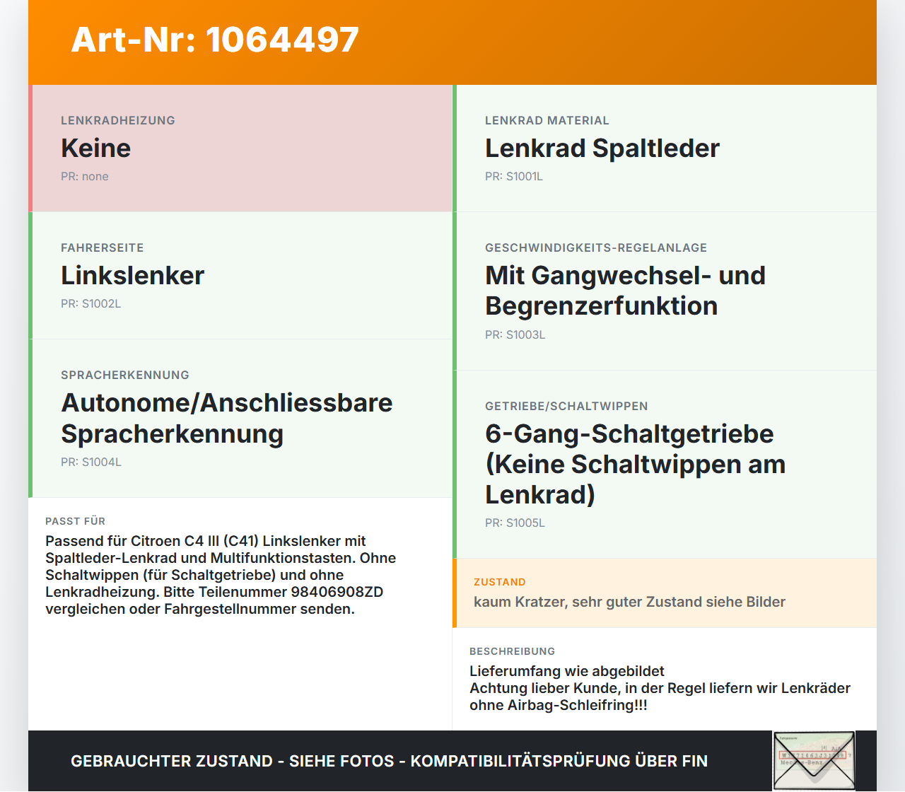 Citroen C4 III 20-24 Lenkrad Airbaglenkrad Leder Citroen C4 III 20-24 26.09.2024 98406908ZD 98406908ZD 6540961EQD... Vorschau 3