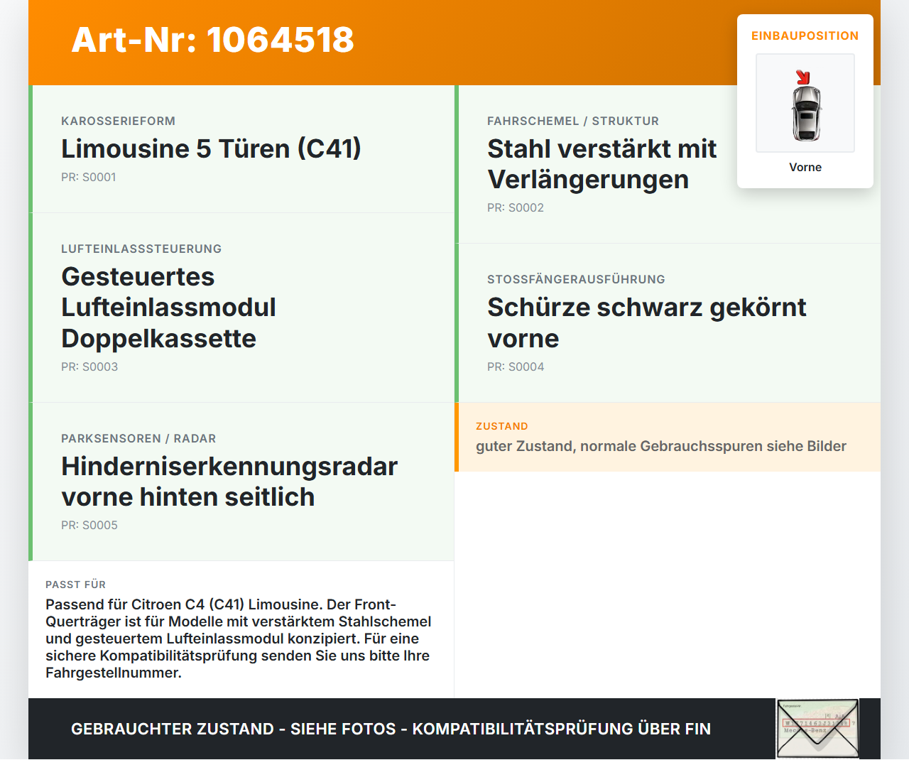 Citroen C4 III 20-24 Stoßstangenträger Stoßfängerträger Querträger Vorne Citroen C4 III 20-24 26.09.2024 9834693680... Vorschau 3