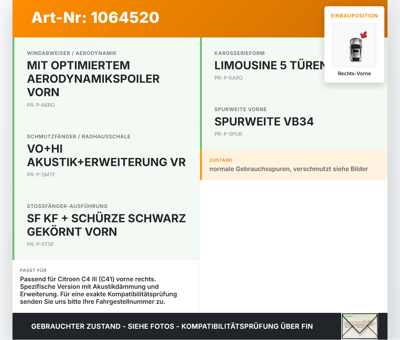 Citroen C4 III 20-24 Verkleidung Radhausschale Rechts Vorne für Kotflügel Citroen C4 III 20-24 26.09.2024... Vorschau 3