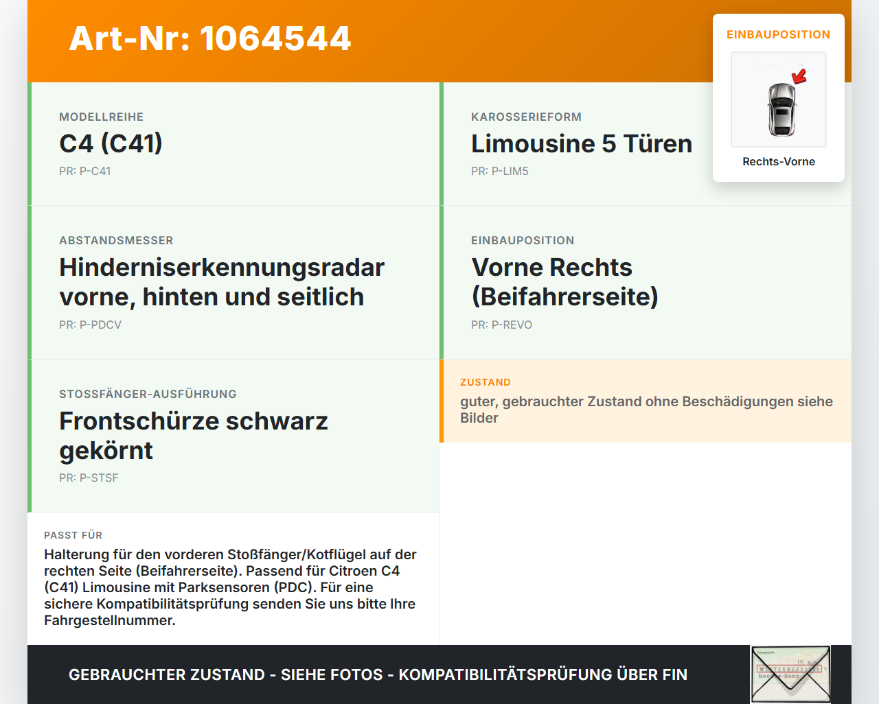 Citroen C4 III 20-24 SchräghLim Halter Träger Führung Aufnahme für Kotflügel Rechts Vorne Citroen C4 III 20-24... Vorschau 3