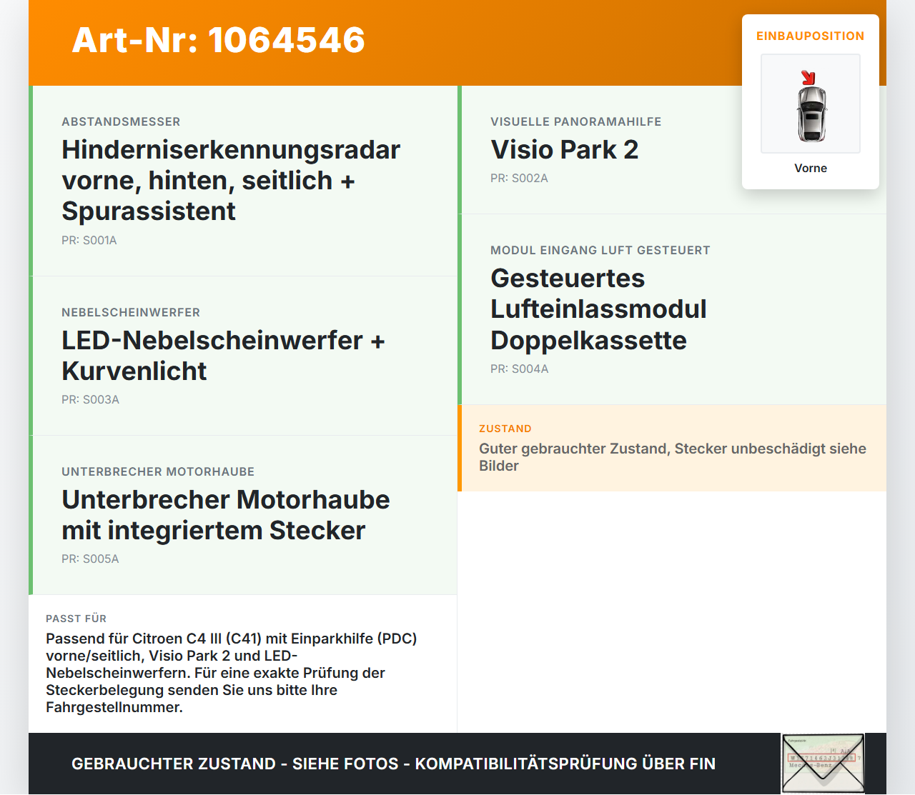 Citroen C4 III 20-24 SchräghLim Kabelbaum PDC Vorne Citroen C4 III 20-24 26.09.2024 9835277180 9835277180 gebraucht Vorschau 3