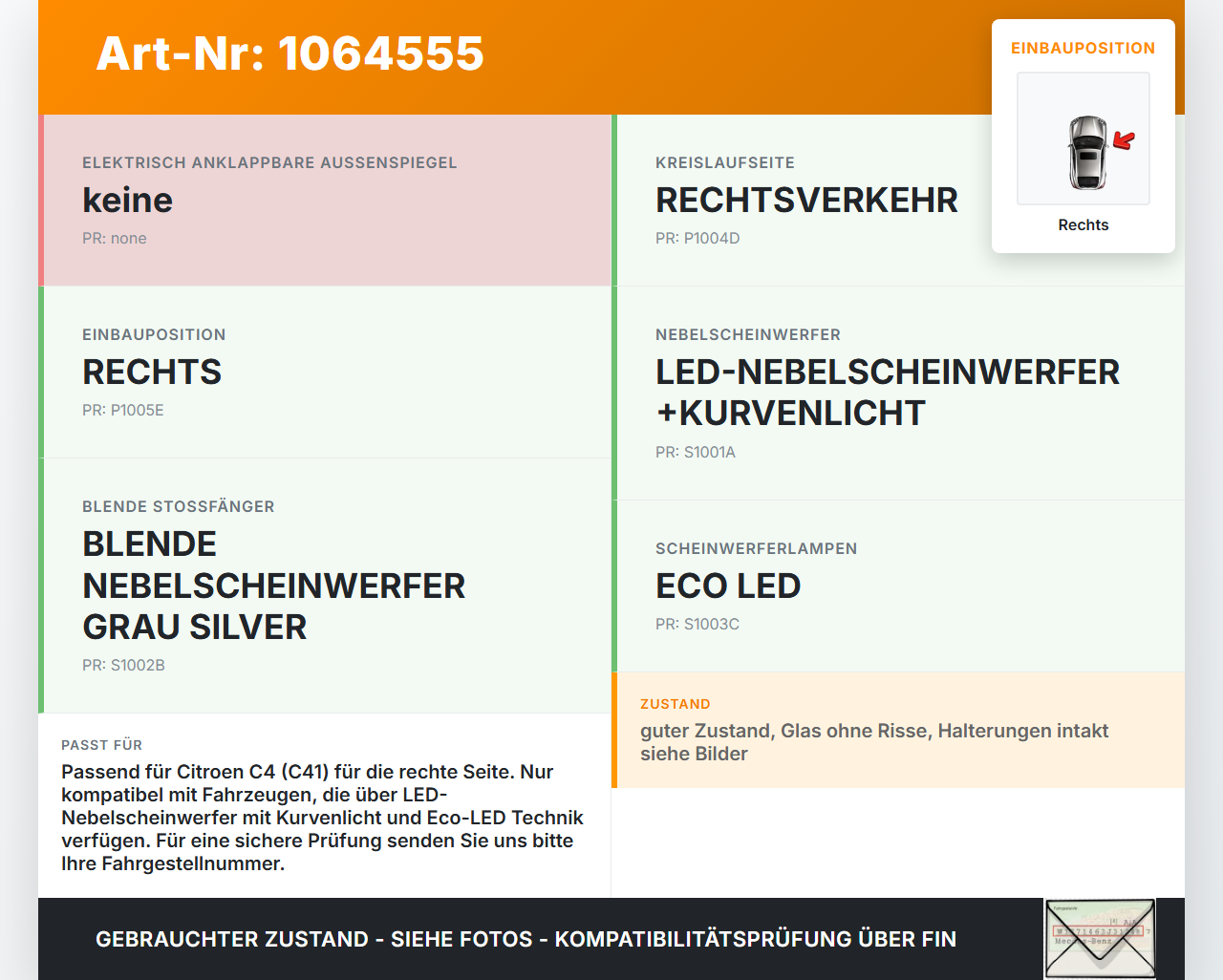Citroen C4 III 20-24 Nebelscheinwerfer Rechts orig Citroen C4 III 20-24 26.09.2024 9826960480 9826960480 89251111... Vorschau 3