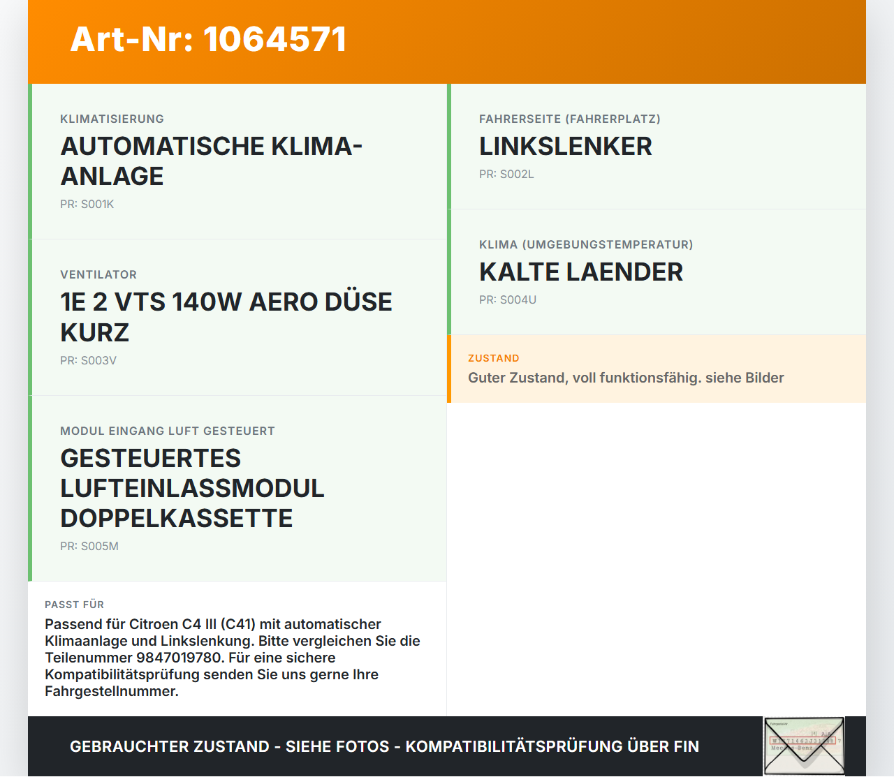 Citroen C4 III 20-24 Widerstand Gebläse Lüfter Citroen C4 III 20-24 26.09.2024 9840566680 9847019780 F2182017 gebraucht Vorschau 3