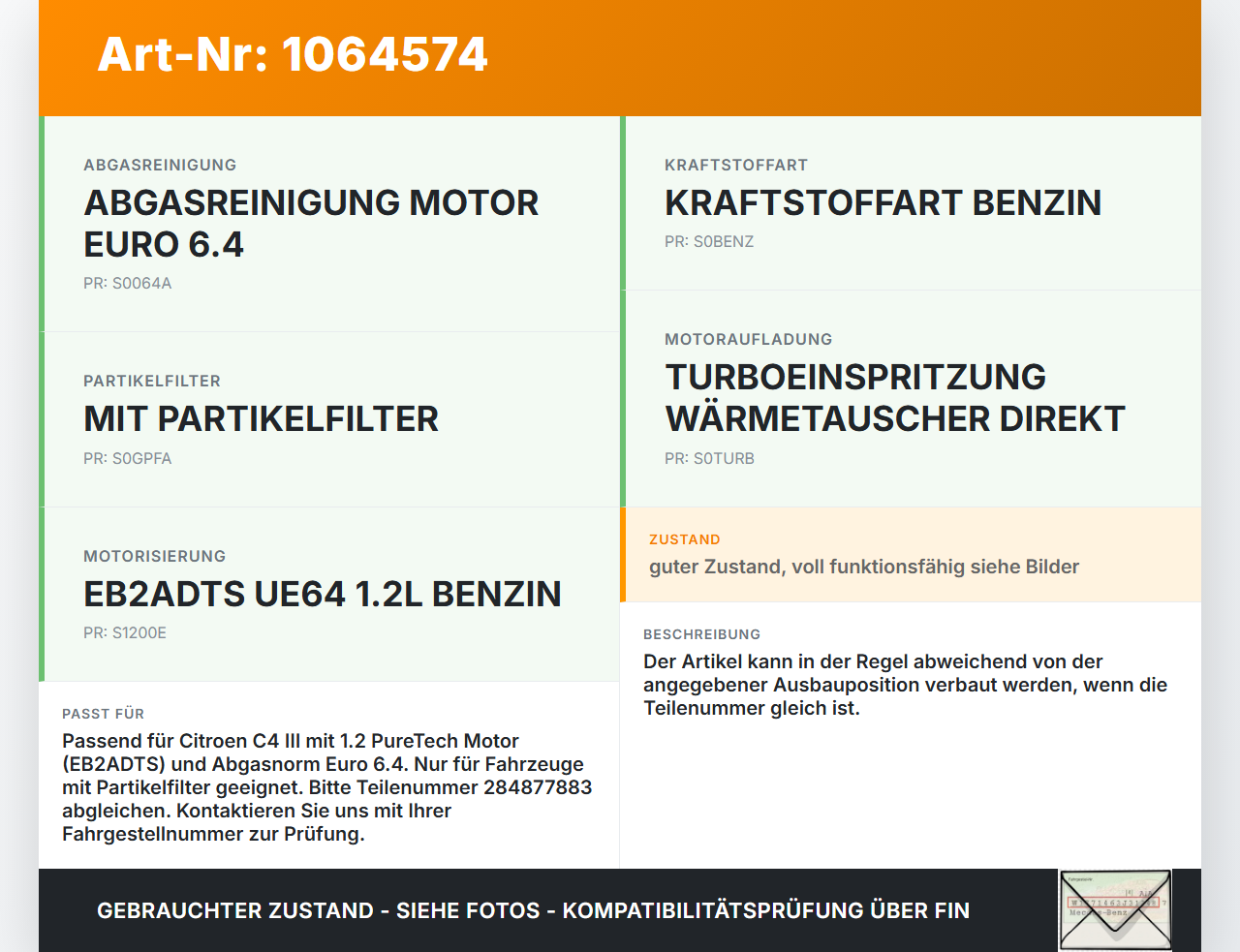 Citroen C4 III 20-24 1,2 74KW EB2ADTS Differenzdrucksensor Citroen C4 III 20-24 26.09.2024 9812047080 9812047080... Vorschau 3