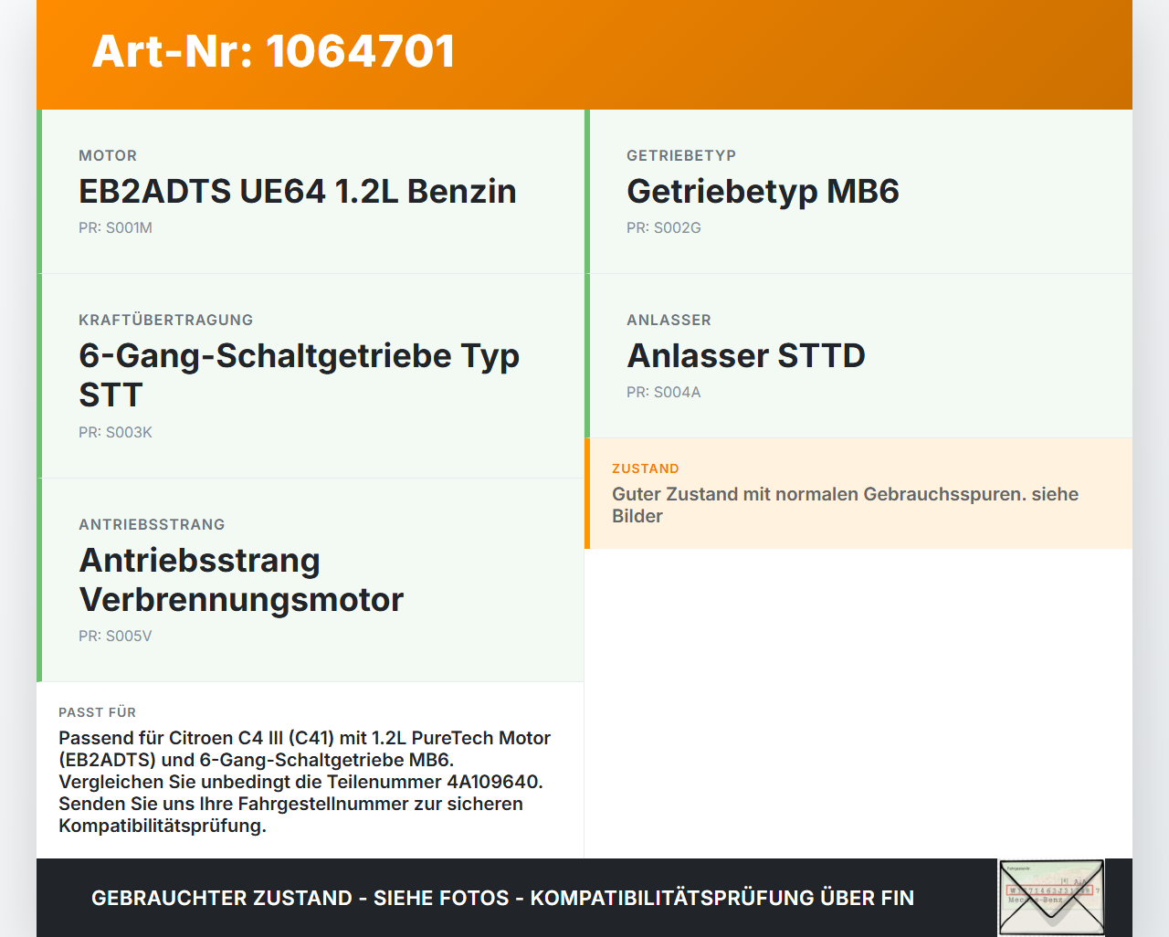 Citroen C4 III 20-24 1,2 74KW Getriebehalter Träger Lager für Getriebe Citroen C4 III 20-24 26.09.2024 9801150380... Vorschau 3