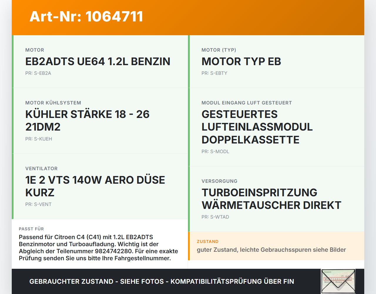 Citroen C4 III 20-24 1,2 74KW Ladeluftkühler Kühler Citroen C4 III 20-24 26.09.2024 9824742280 9824742280... Vorschau 3