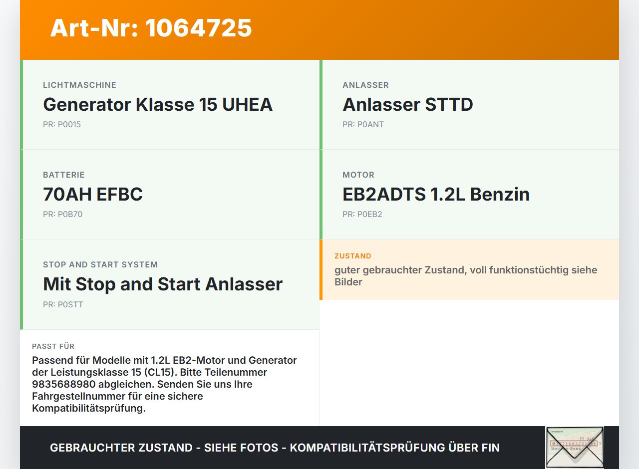 Citroen C4 III 20-24 1,2 74KW Lichtmaschine Generator CL15 Citroen C4 III 20-24 26.09.2024 9835688980 9835688980... Vorschau 3
