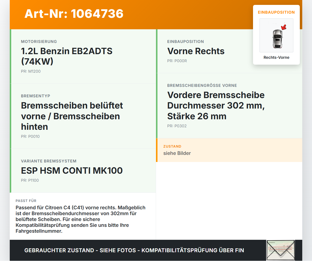 Citroen C4 III 20-24 1,2 74KW Bremssattel Bremszange Vorne Rechts Citroen C4 III 20-24 26.09.2024 1681371480 gebraucht Vorschau 3