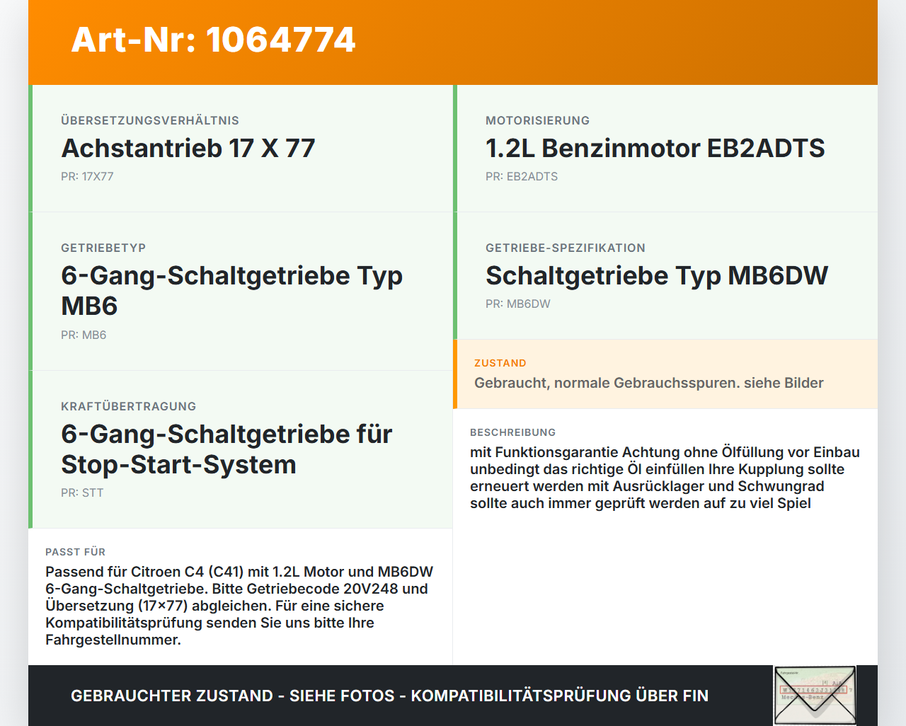Citroen C4 III 20-24 1,2 74KW MB6DW Schaltgetriebe Getriebe 20V248 Citroen C4 III 20-24 26.09.2024 9834798180... Vorschau 3