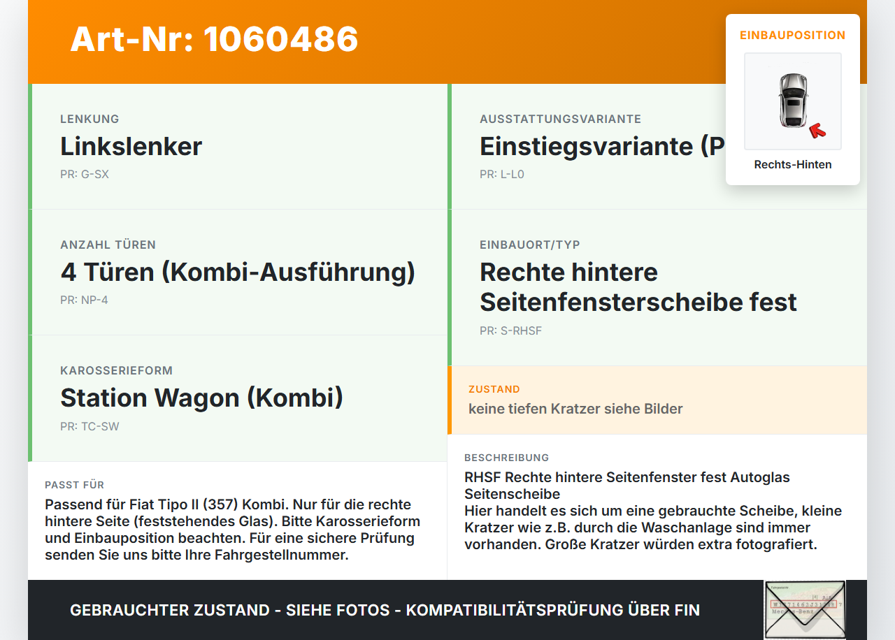 Fiat Tipo II 357 16-20 Kombi Seitenscheibe feste Scheibe Rechts Hinten Fiat Tipo II 357 16-20 26.11.2018  gebraucht Vorschau 3