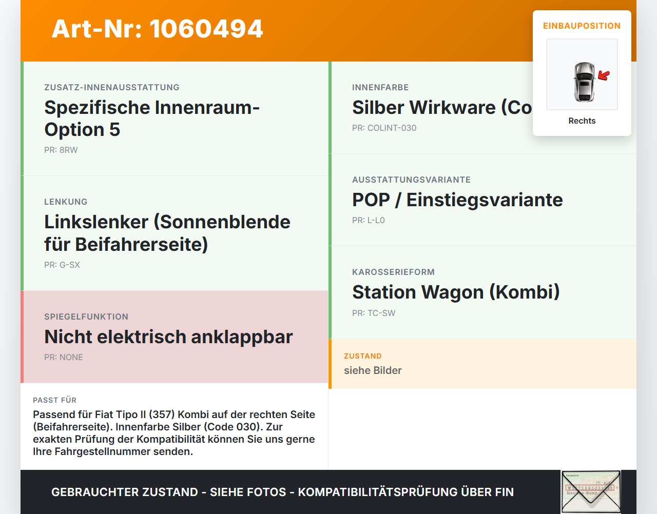 Fiat Tipo II 357 16-20 Sonnenblende mit Spiegel Rechts Fiat Tipo II 357 16-20 26.11.2018  gebraucht Vorschau 3