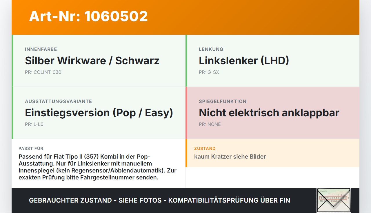 Fiat Tipo II 357 16-20 Innenspiegel Rückspiegel Fiat Tipo II 357 16-20 26.11.2018  gebraucht Vorschau 3