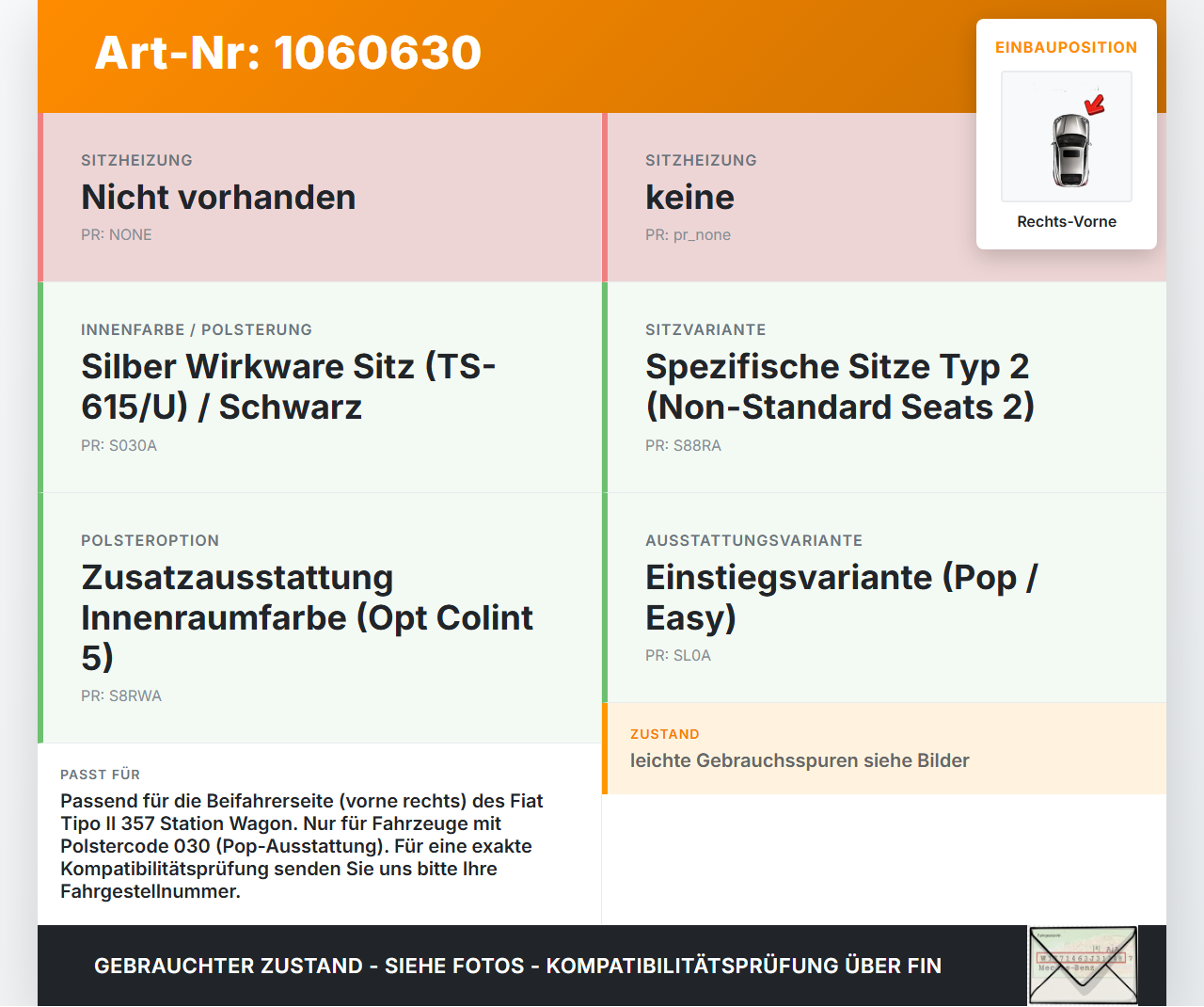 Fiat Tipo II 357 16-20 Kombi Kopfstütze Kopfpolster Stoff Schwarz Rechts Vorne Fiat Tipo II 357 16-20 26.11.2018 ... Vorschau 3