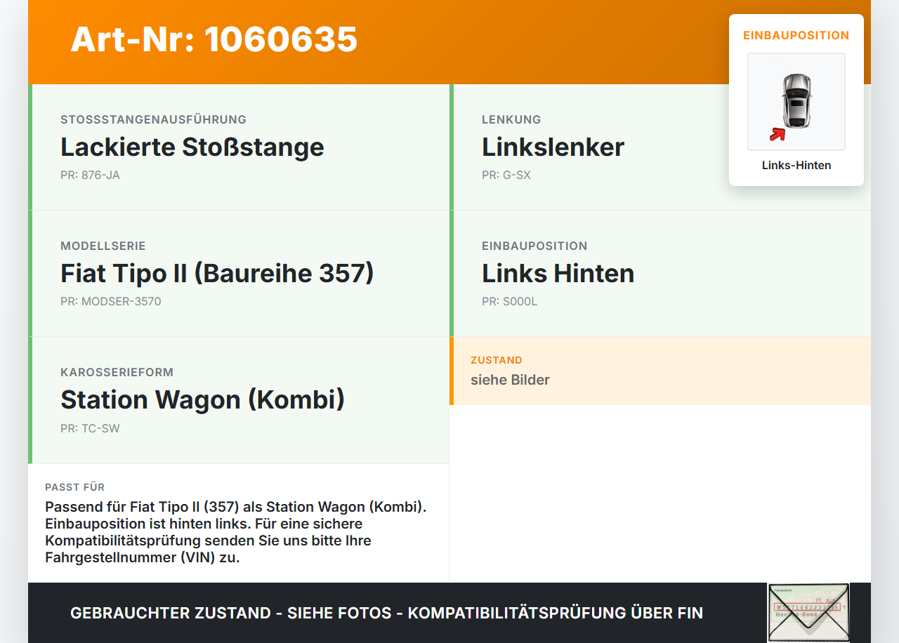 Fiat Tipo II 357 16-20 Kombi Halter Träger Aufnahme Führung für Stoßstange Links Hinten Fiat Tipo II 357 16-20... Vorschau 3