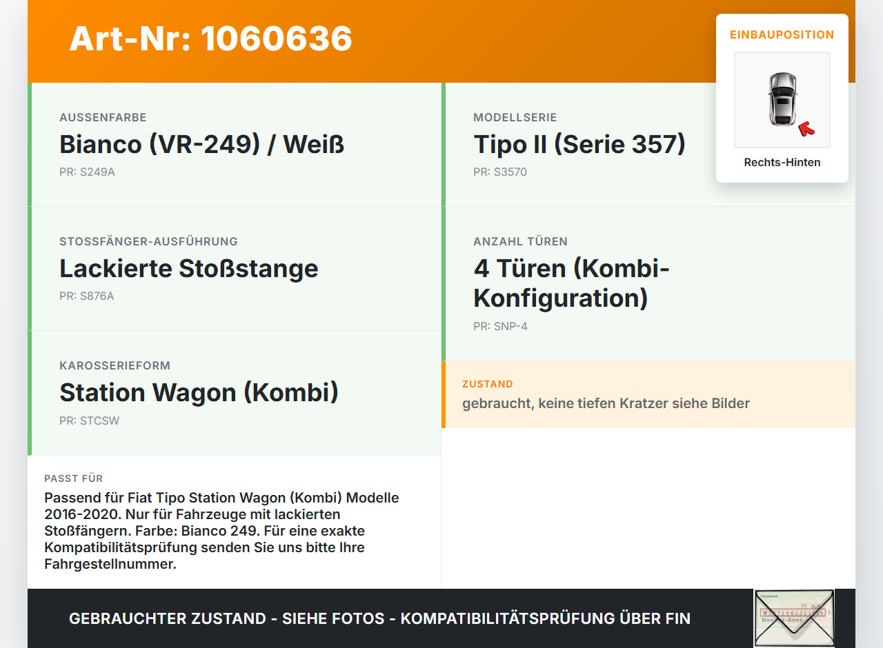 Fiat Tipo II 357 16-20 Kombi Seitenteil für Stoßstange Stoßfänger Kotflügel Rechts Hinten 249 Fiat Tipo II 357... Vorschau 3
