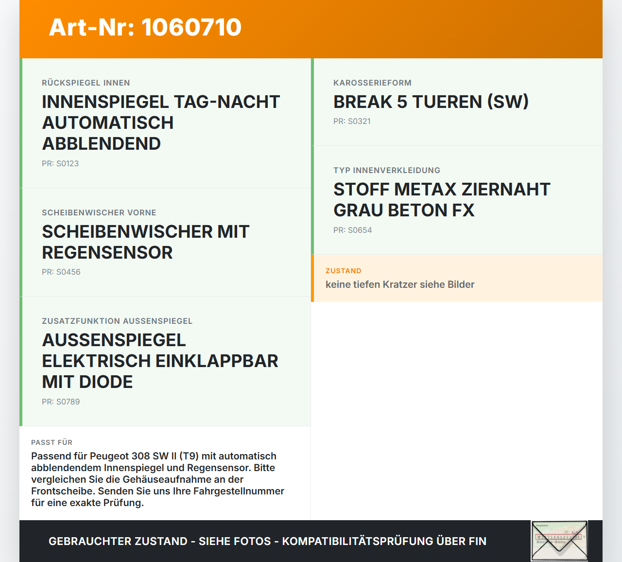 Peugeot 308 SW II 13-17 Innenspiegel Rückspiegel Spiegel Innen Peugeot 308 SW II 13-17 27.10.2015 9800018377... Vorschau 3
