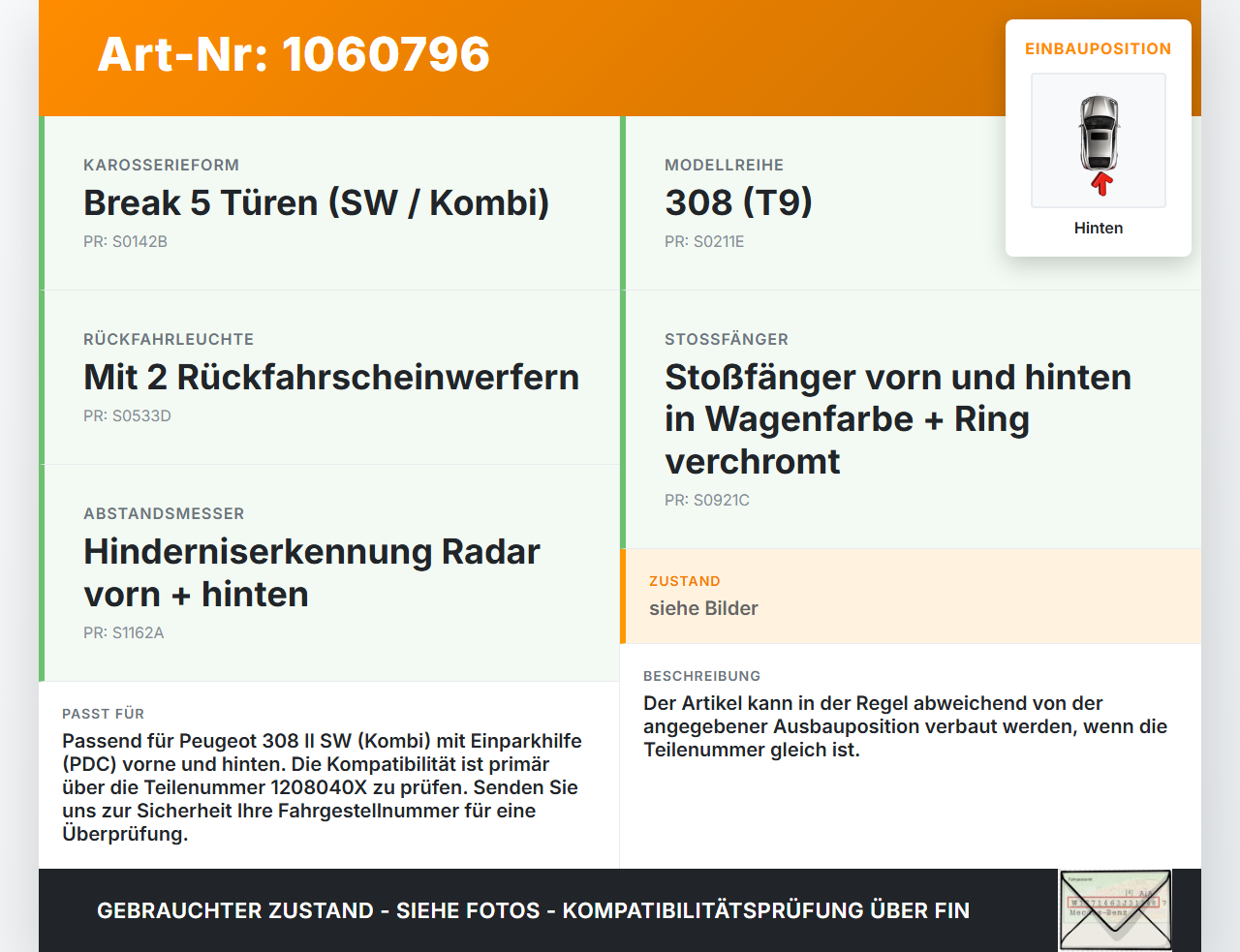 Peugeot 308 SW II 13-17 PDC Kabelbaum Hinten Peugeot 308 SW II 13-17 27.10.2015 1208040X gebraucht Vorschau 3