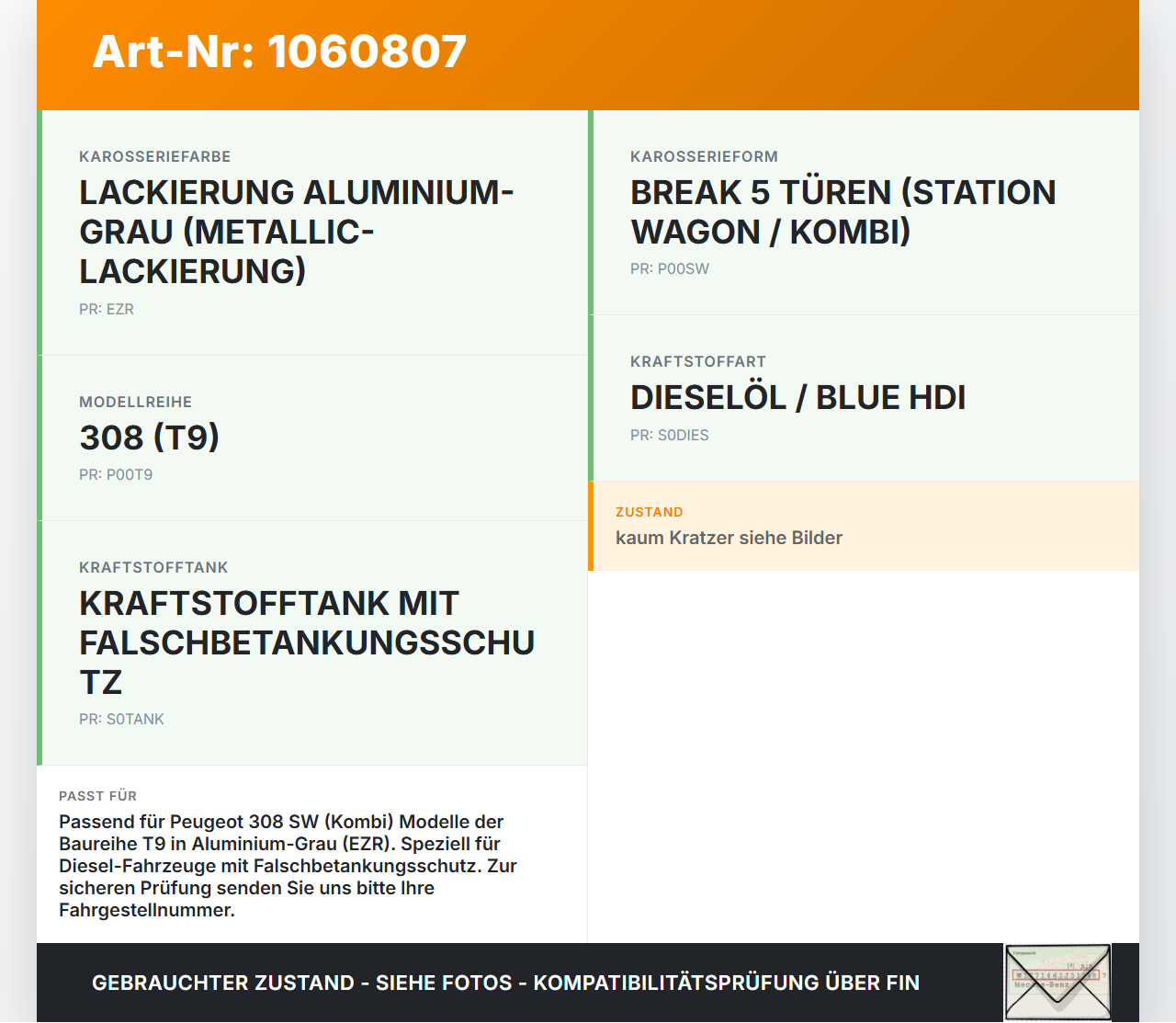 Peugeot 308 SW II 13-17 Tankdeckel Tankklappe EZR Peugeot 308 SW II 13-17 27.10.2015 9801135780 gebraucht Vorschau 3