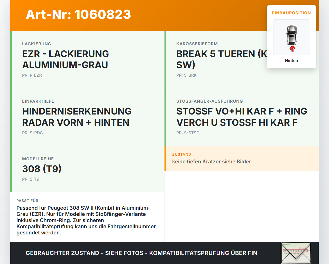 Peugeot 308 SW II 13-17 Kombi Blende Aussen Abdeckung für Abschleppöse Stoßstange Hinten Peugeot 308 SW II 13-17... Vorschau 3
