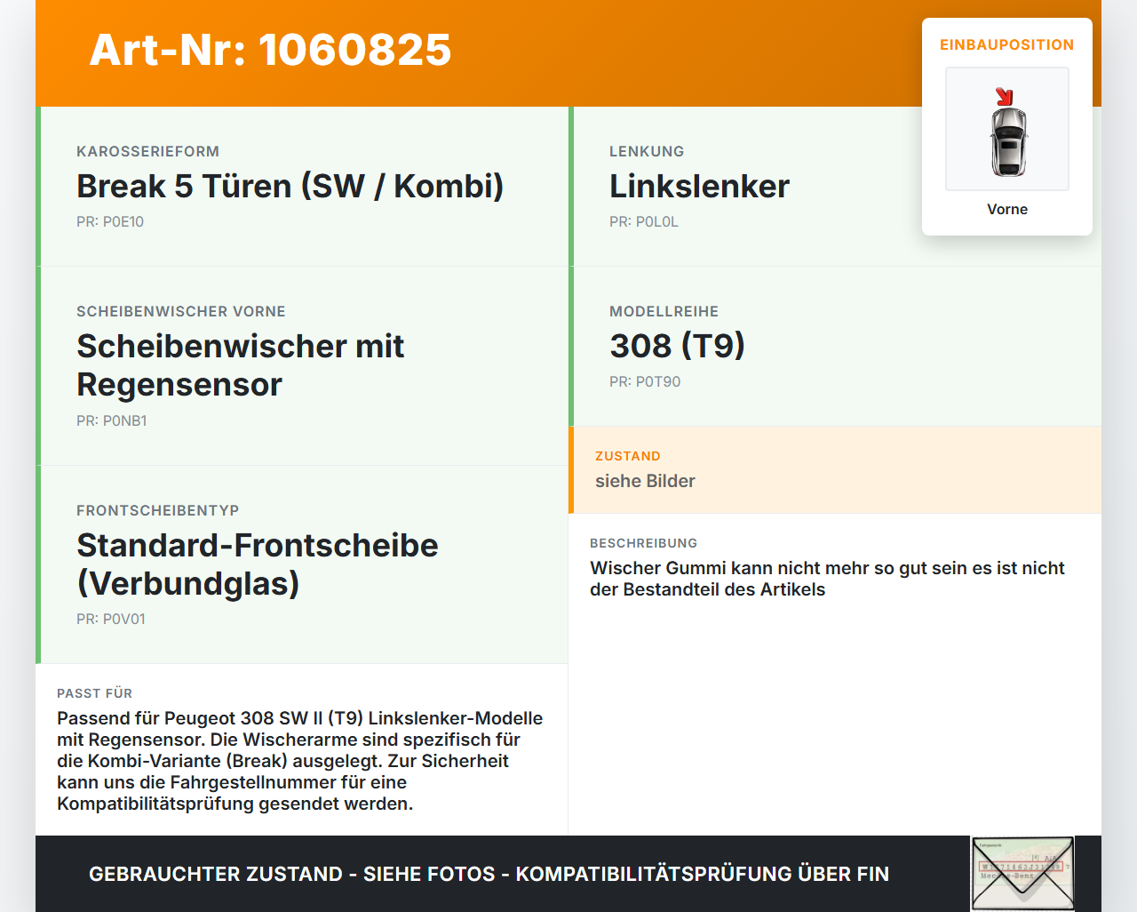Peugeot 308 SW II 13-17 2x Scheibenwischer Wischarm Vorne Peugeot 308 SW II 13-17 27.10.2015 gebraucht Vorschau 3