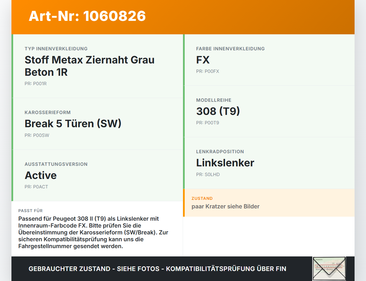 Peugeot 308 SW II 13-17 Handschuhfach Handschuhkasten Peugeot 308 SW II 13-17 27.10.2015 0P100100 gebraucht Vorschau 3