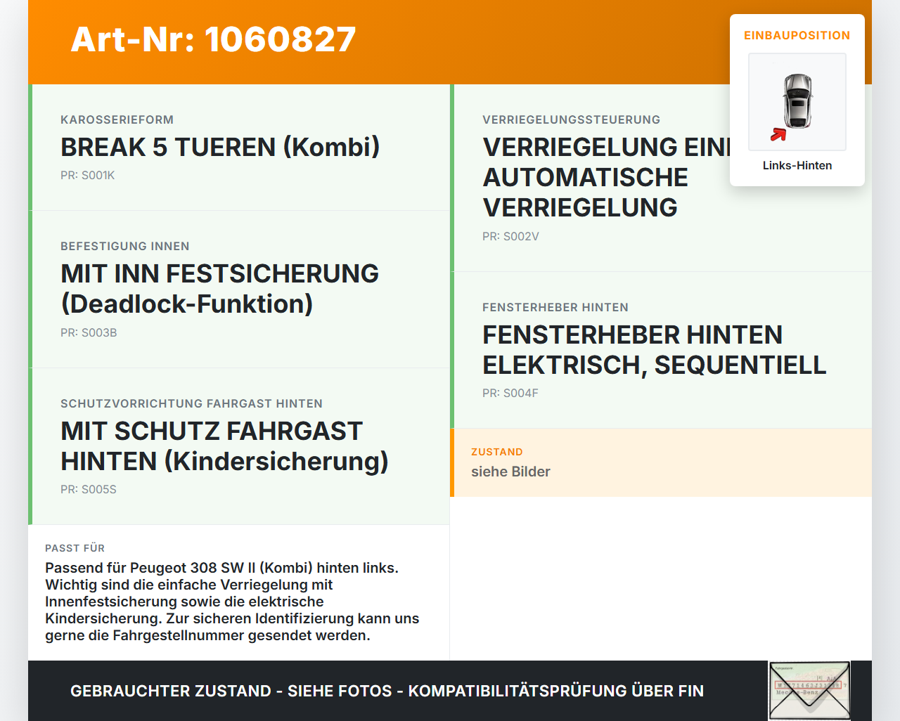 Peugeot 308 SW II 13-17 Kombi Türschloss m. ZV Stellmotor Links Hinten Peugeot 308 SW II 13-17 27.10.2015... Vorschau 3