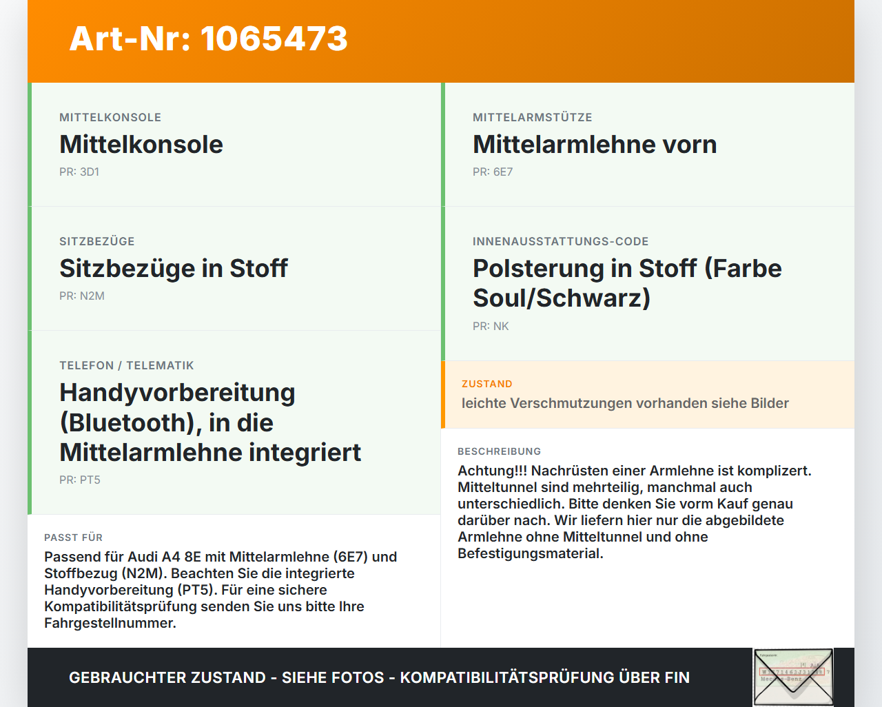 Audi A4 8E 04-08 Armlehne Mittelarmlehne Auflage Audi A4 8E 04-08 12.09.2005 8E0864245R gebraucht Vorschau 3