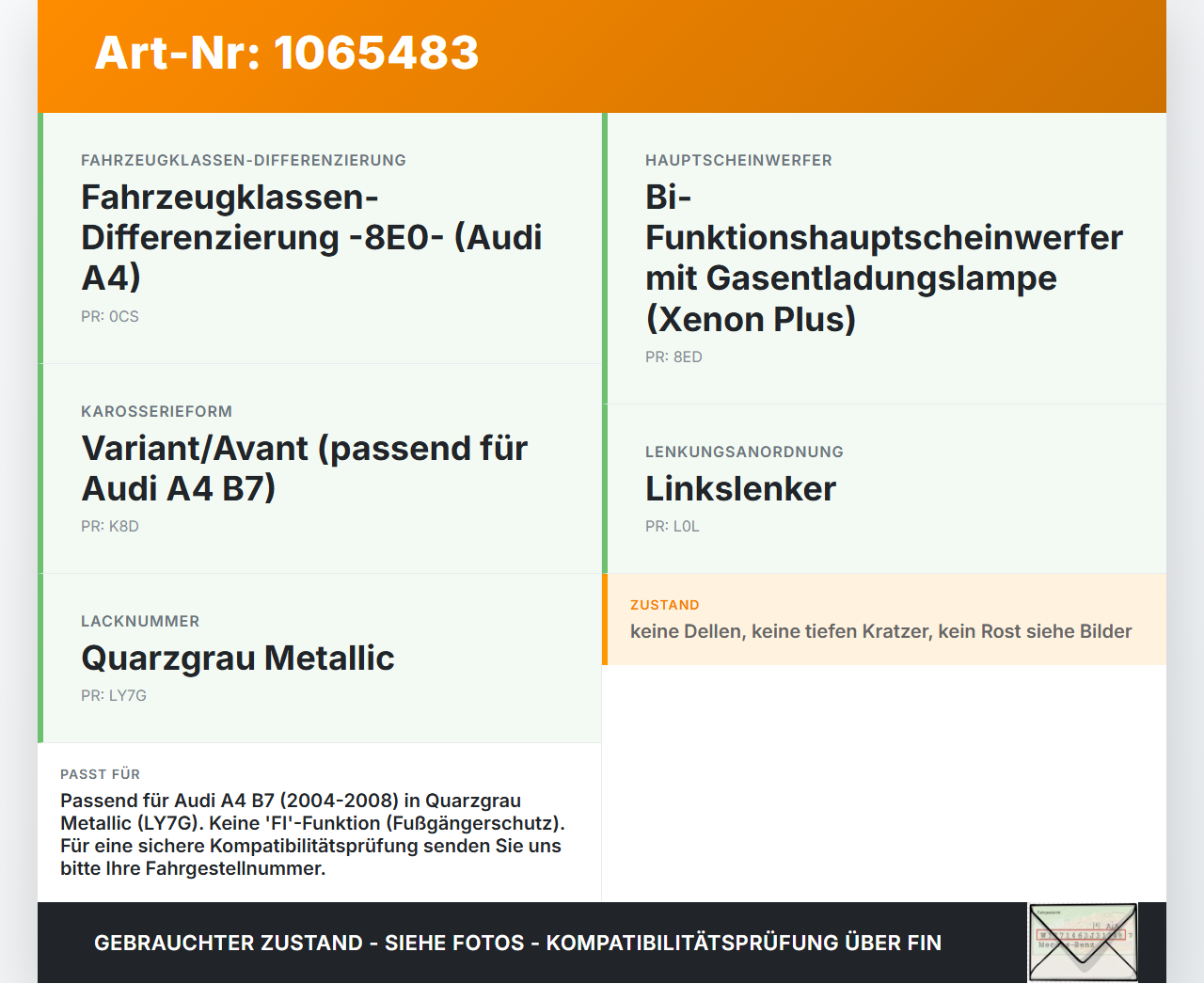 Audi A4 8E 04-08 Motorhaube Frontklappe Haube LY7G Audi A4 8E 04-08 12.09.2005 8E0823029D gebraucht Vorschau 3