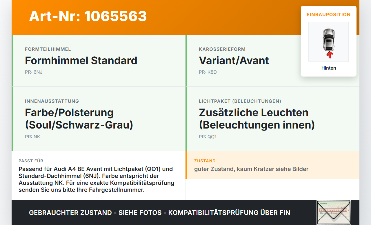 Audi A4 8E 04-08 Innenleuchte Innenraumleuchte Hinten Audi A4 8E 04-08 12.09.2005 8E0947111A gebraucht Vorschau 3
